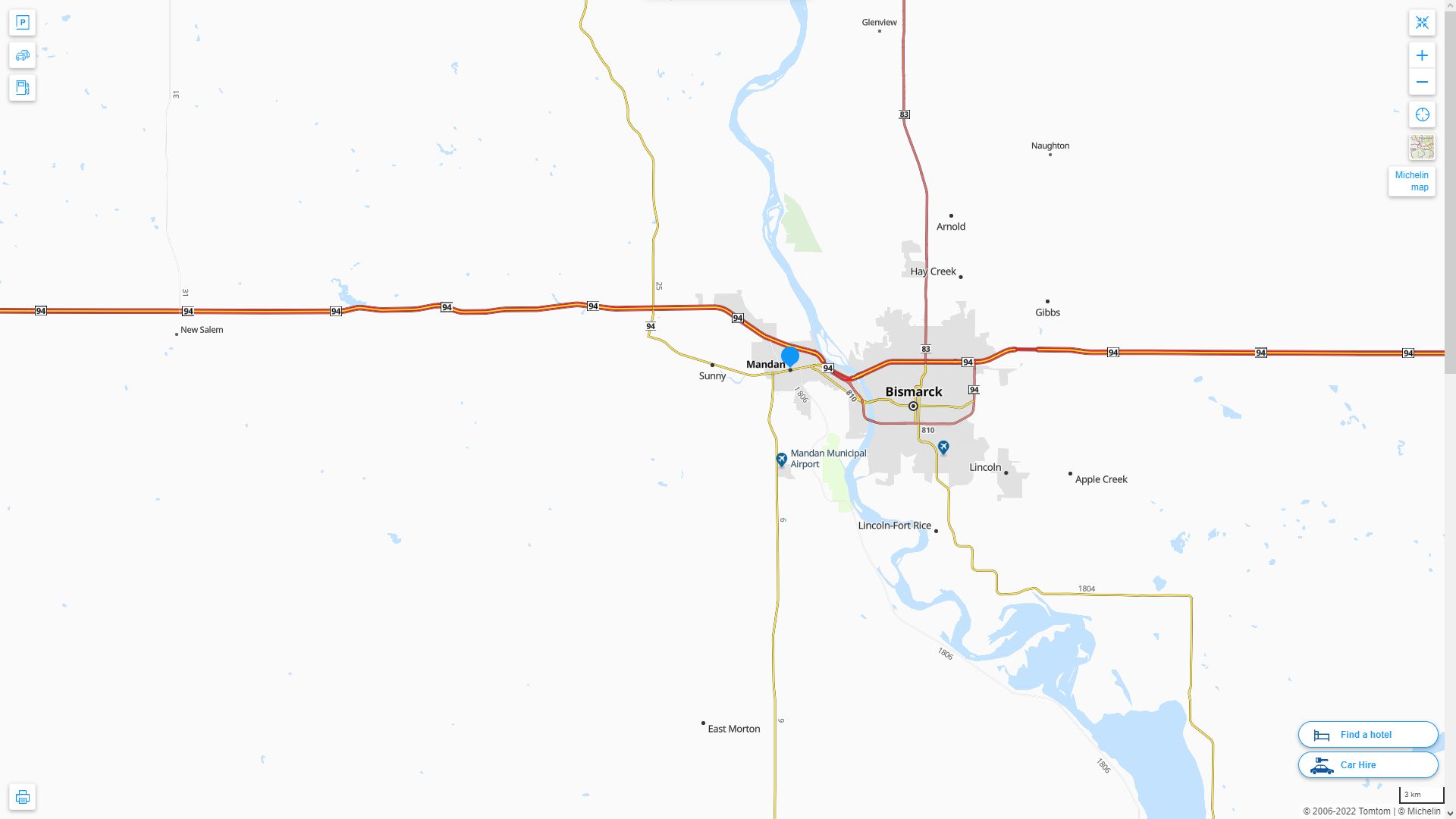 Mandan North Dakota Highway and Road Map